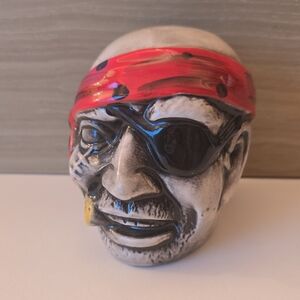 Pirate Head Piggy Bank  Ceramic Decor with Red Bandana